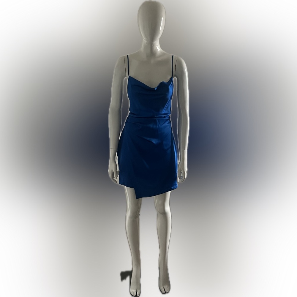 Zara Blue Ruched Asymmetrical Slip Dress